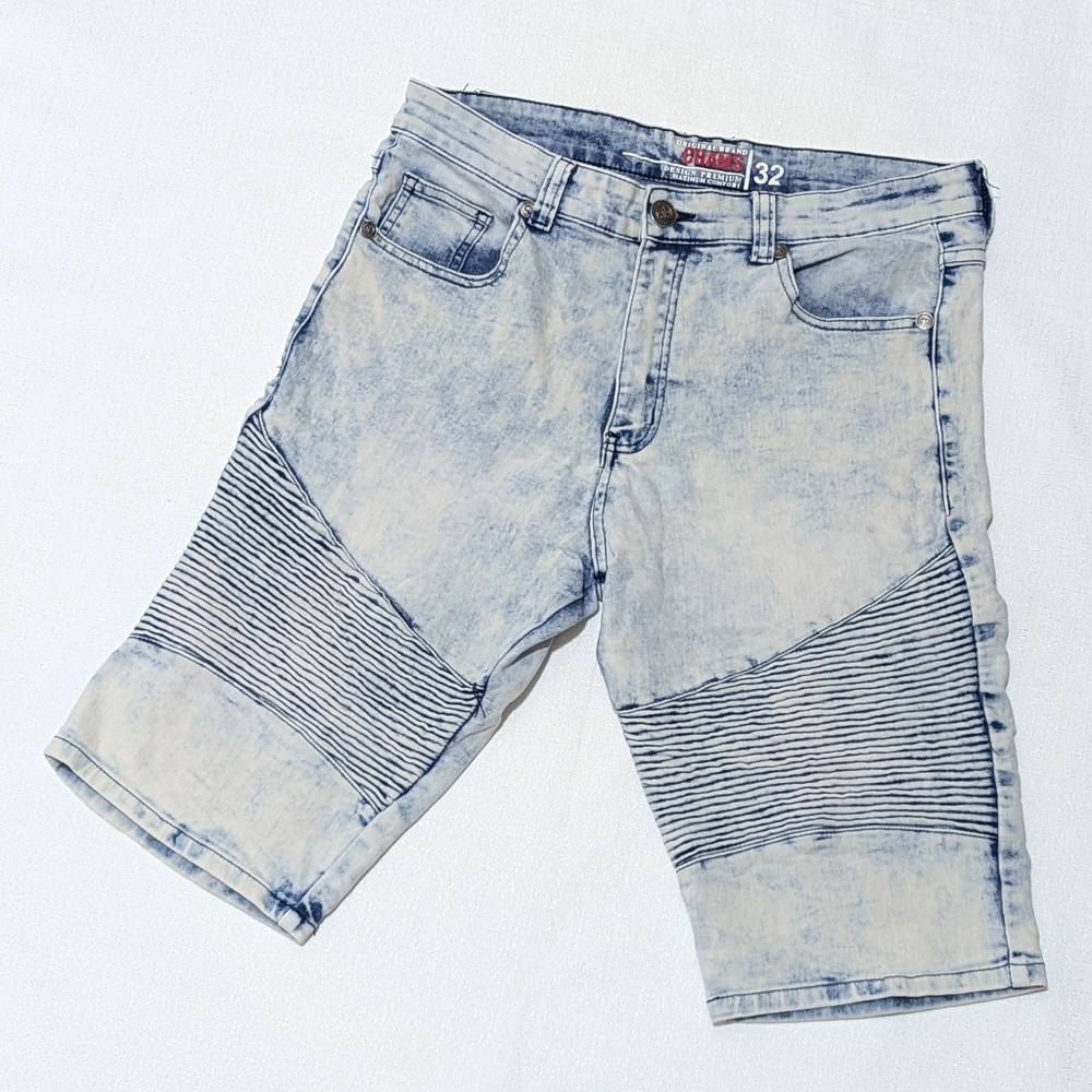 Champs Blue Jean Shorts with Textured Moto Panels